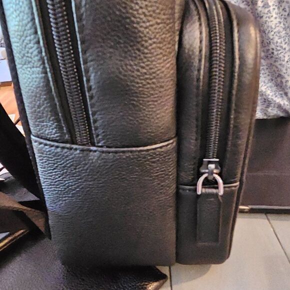 Michael Kors Men’s Black Front Zippers Pocket Leather Travel Backpack - Picture 15 of 16